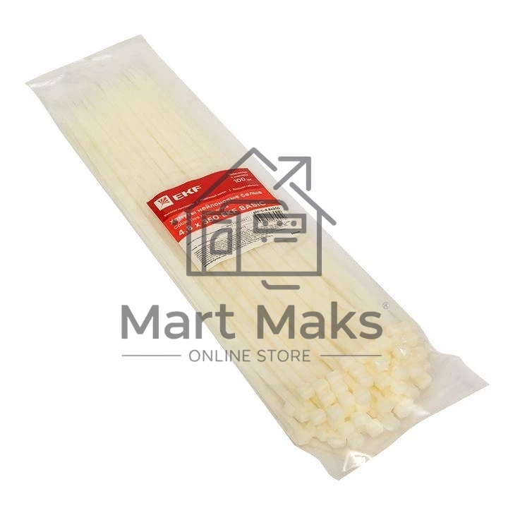 Хомут кабельный 4.8х350 нейл. бел. (уп.100шт) EKF plc-c-4.8x350