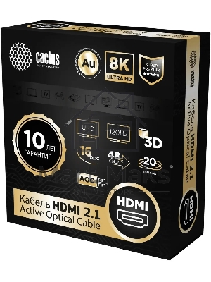 Кабель аудио-видео Cactus CS-HDMI-AOC-2.1-20 HDMI (m)/HDMI (m) 20м. позолоч.конт. черный