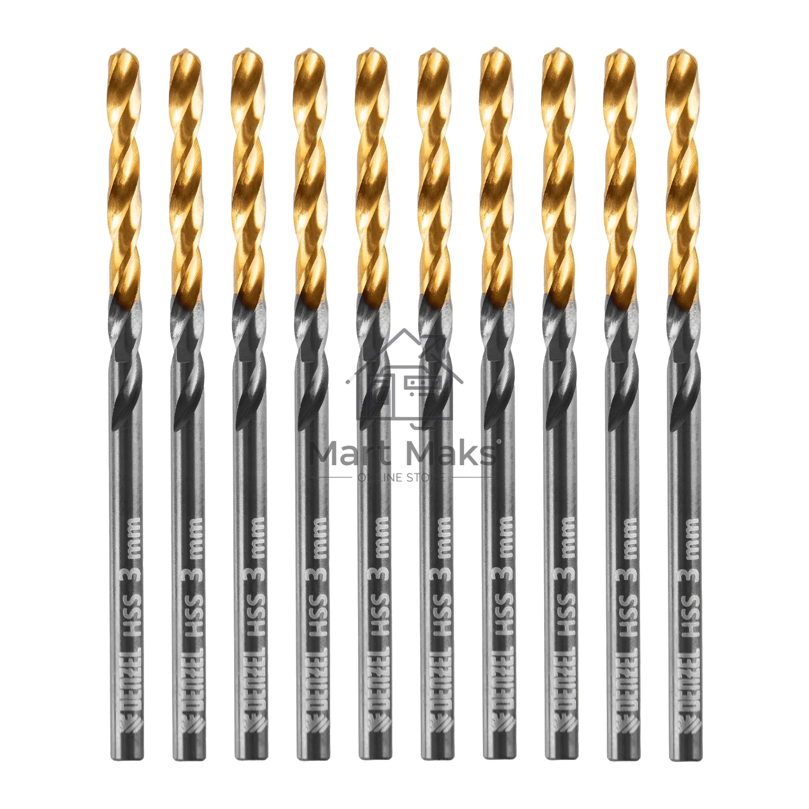 Сверло по металлу Denzel 3 мм, HSS-Tin, Golden Tip, 10 шт.