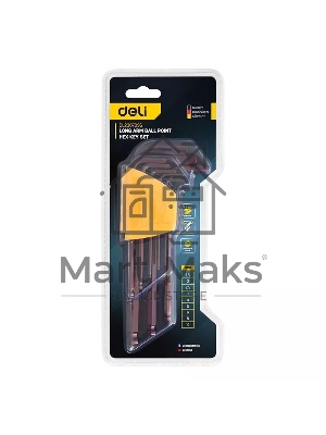 Ключ Deli Набор шестигранных ключей с шаром удлиненных Deli DL230709G 9 шт S2, размеры 1,5,2,2,5,3,4,5,6,8,10мм, пластиковый держатель