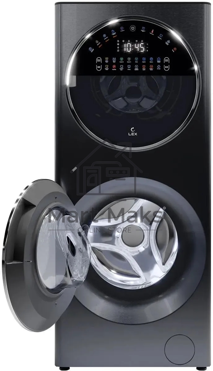 Стирально-сушильная машина LEX LWM10714LuxIDD черный, загрузка фронтальная 10/7 кг, 1400 об/мин, класс А