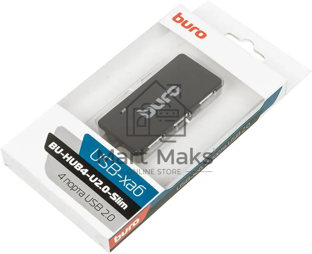 Разветвитель USB 2.0 Buro BU-HUB4-U2.0-Slim 4порт. черный