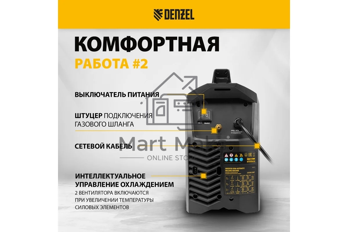 Аппарат инвертор. полуавтомат. сварки MultiMIG-200DP Synergy Double Pulse, 200 А, ПВ 80% Denzel