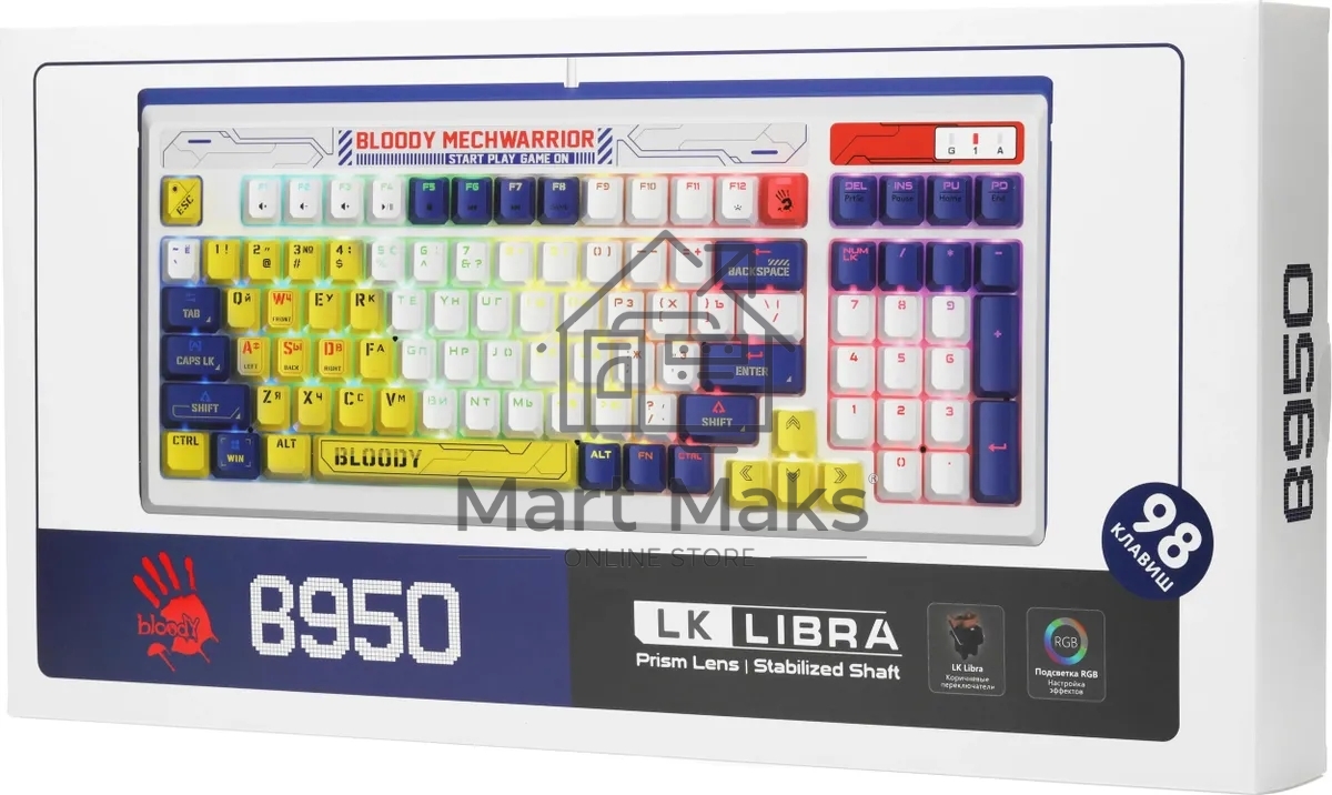 Клавиатура A4Tech Bloody B950 проводная USB синий/белый