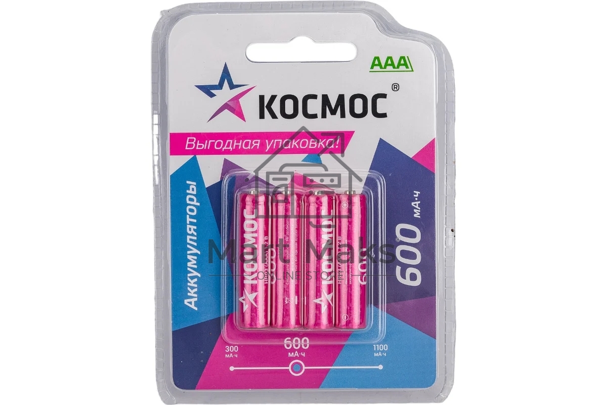 Аккумулятор AAA/R03 NI-MN 600мА.ч BP-4 (блист.4шт) КОСМОС KOCR03NIMH600mAh4BL