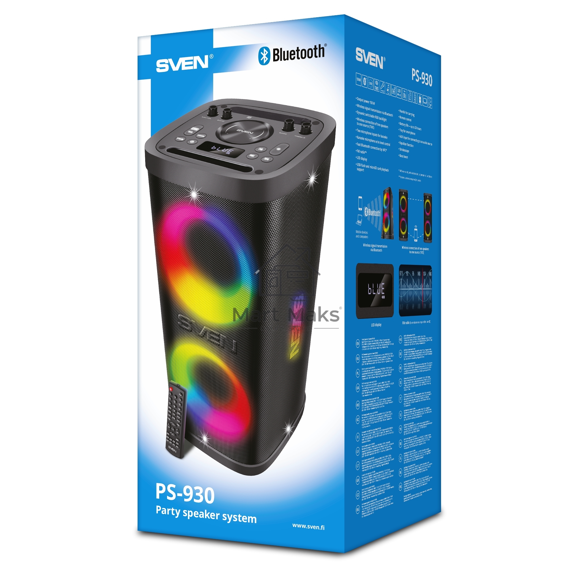 Мобильные колонки Sven PS-930 2.0 чёрные 2x75 W Bluetooth