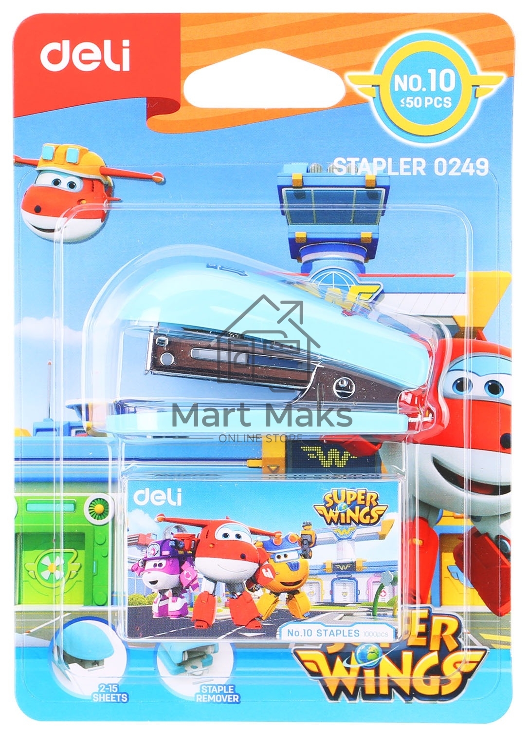 Степлер настольный Deli E0249 Super Wings 24/6 26/6 (12 листов), ассорти, 40 скоб, металл/пластик блистер