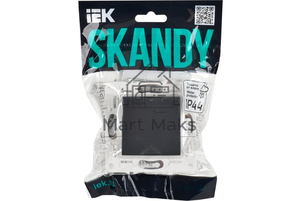 Розетка 1-м IEK SKANDY SK-R11G 16А IP44 с заземл. защ. штроки с крышкой графит SK-R16-16-44-K53