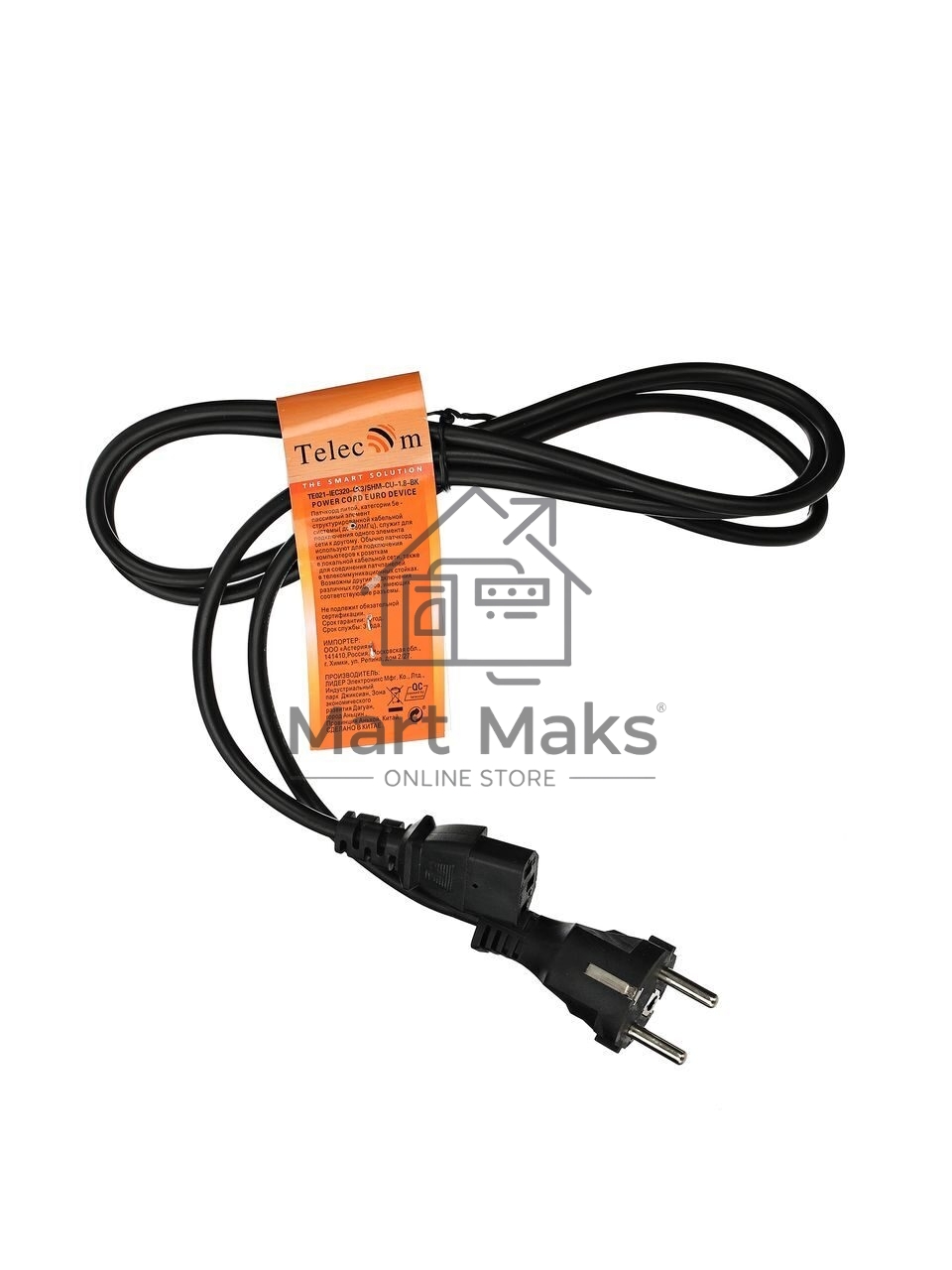 Кабель компьютер - розетка 220V (EURO) 1.8м, 3G 0,75mm медь, Telecom