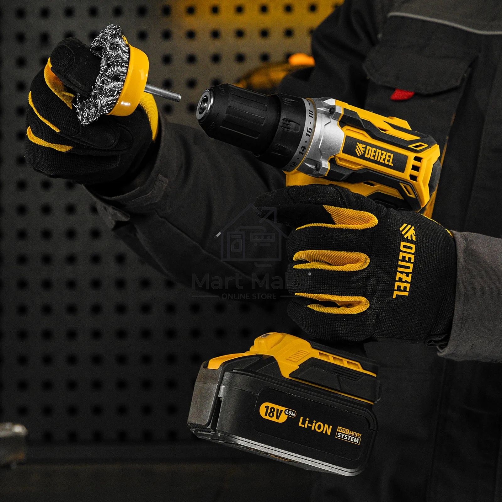 Щетка для дрели Denzel 65 мм, чашка, со шпилькой, нержавеющая крученая проволока