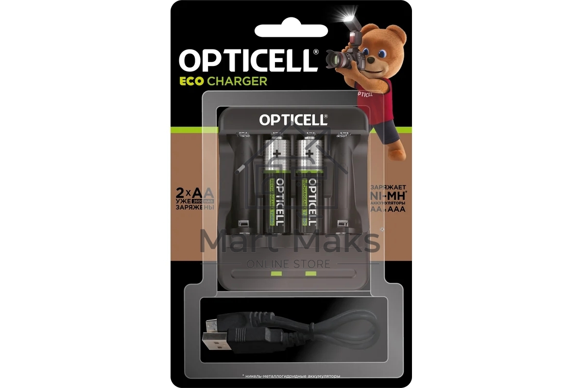 Аккумулятор + зарядное устройство Opticell Turbo АА 2600 mAh AA/AAA 2600mAh (2шт) блистер