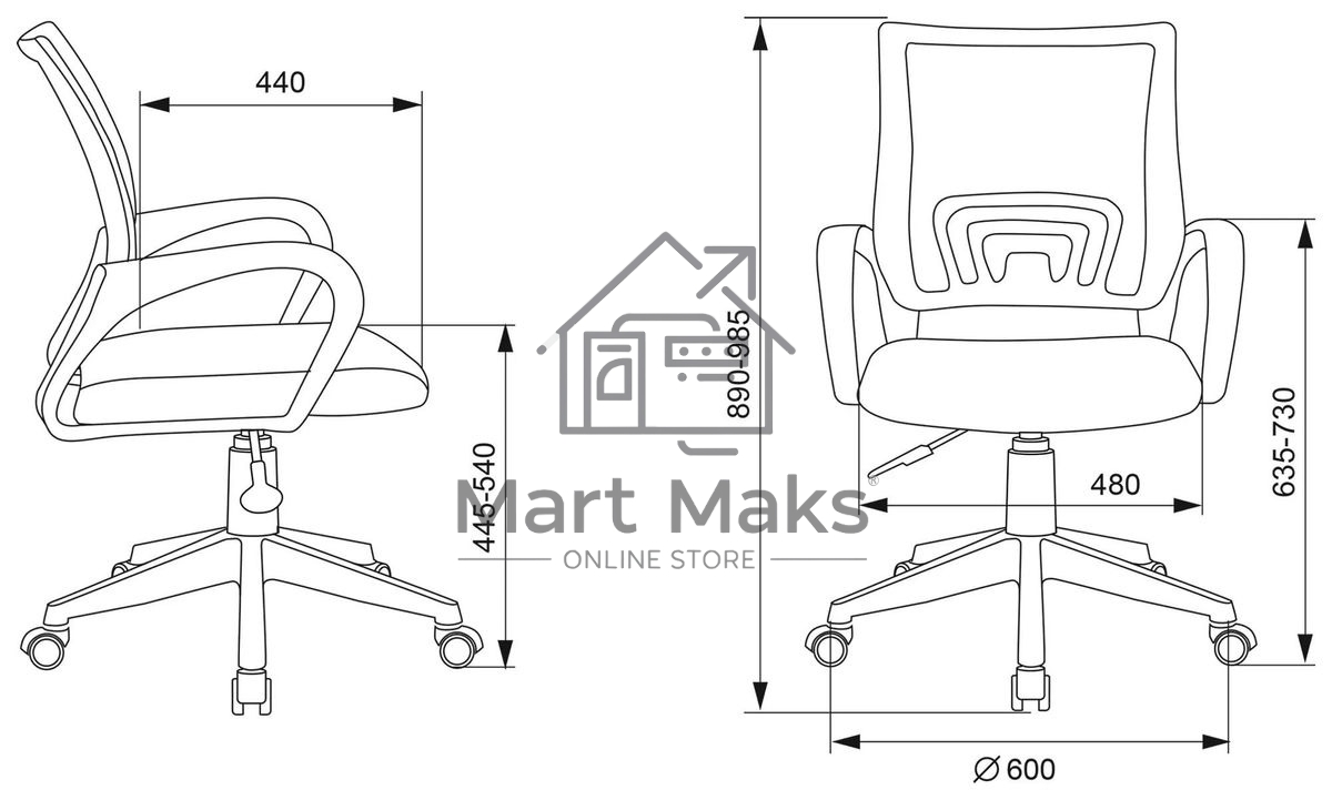 Кресло компьютерное Бюрократ CH-W695NLT TW-04 TW-12 темно-серый, сетка/ткань, крестовина пластик, пластик белый