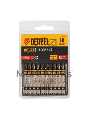 Набор бит Denzel PH2х50, сталь S2, шестигранный профиль, 10 шт.