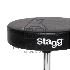 Стул для барабанщика STAGG DT-32 CR высота 50-63 см, 5 ступеней, диаметр сиденья 320 мм, стальная ось с резьбой и фиксатором, максимальная статичная нагрузка 150 кг, вес 3,1 кг, покрытие черный винил, отделка хром