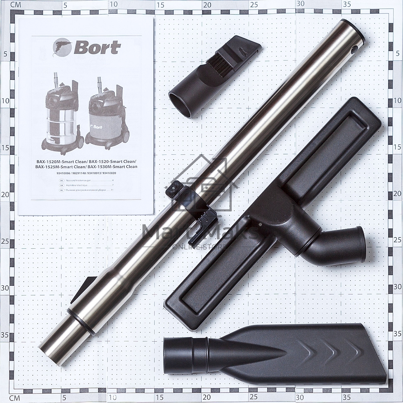 Строительный пылесос Bort BAX-1520-Smart Clean серый, 300/1400 Вт, уборка сухая/влажная, пылесборник бак, 20 л