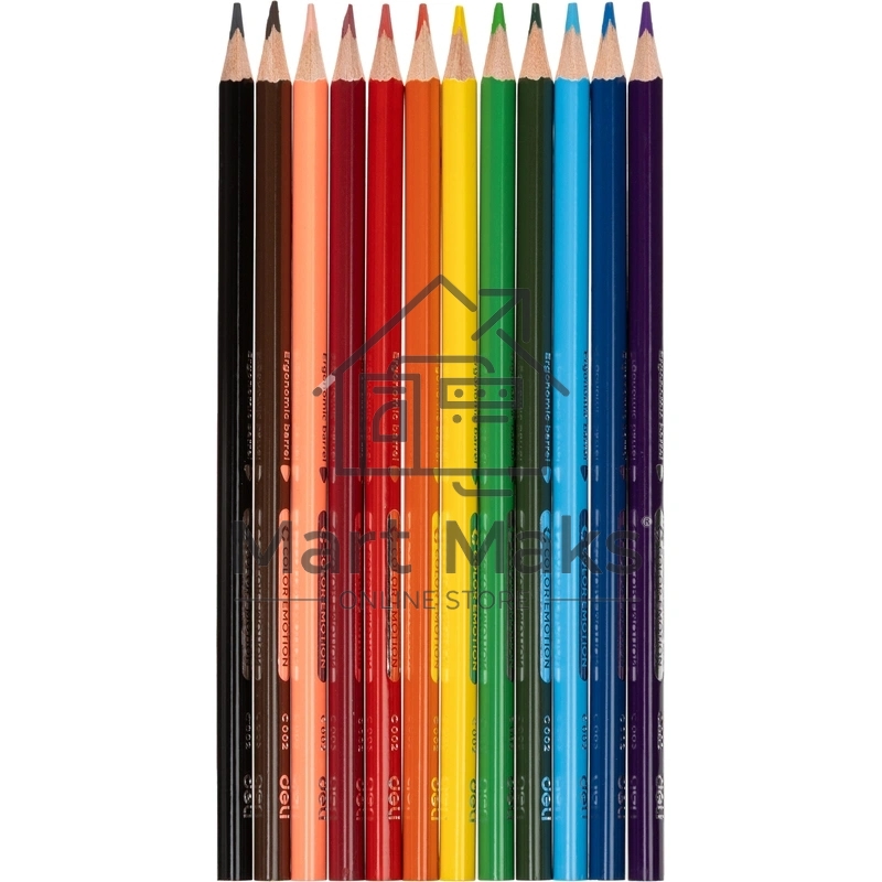 Карандаши цветные Deli EC00200 Color Emotion, трехгранный профиль, липа, 12 цветов, коробка с европодвесом (12шт)