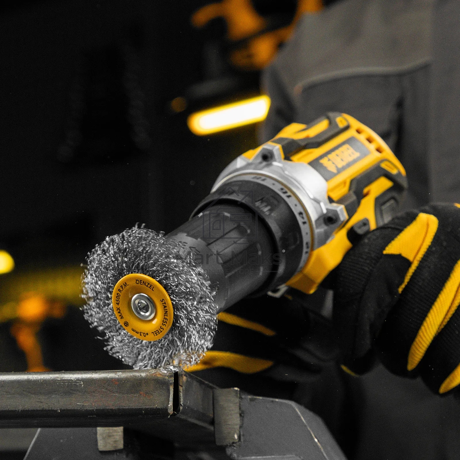 Щетка для дрели Denzel 60 мм, плоская, со шпилькой, нержавеющая витая проволока