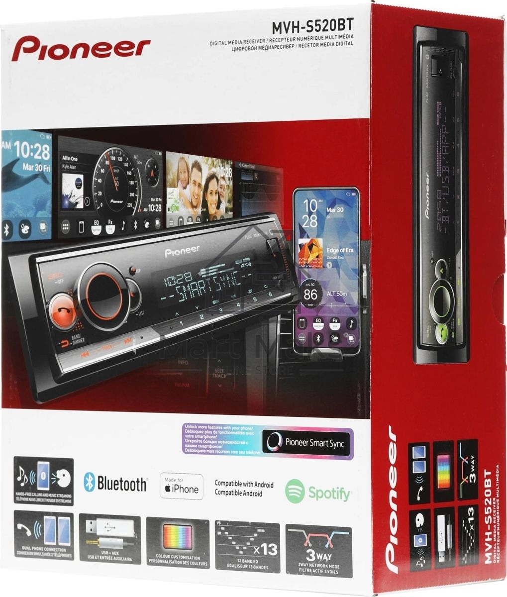Автомагнитола Pioneer MVH-S520BT 1DIN 4x50Вт