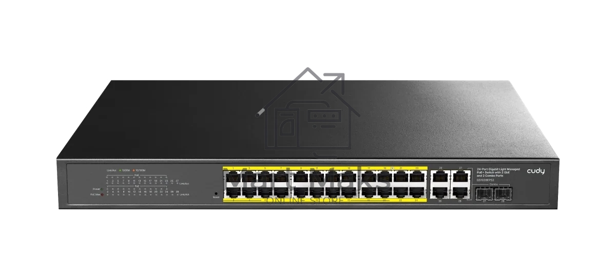 Коммутатор CUDY GS1028EPS2, 24×1 Гбит/с PoE+ + 2×1 Гбит/с + 2×1 Гбит/с SFP (Combo), настраиваемый