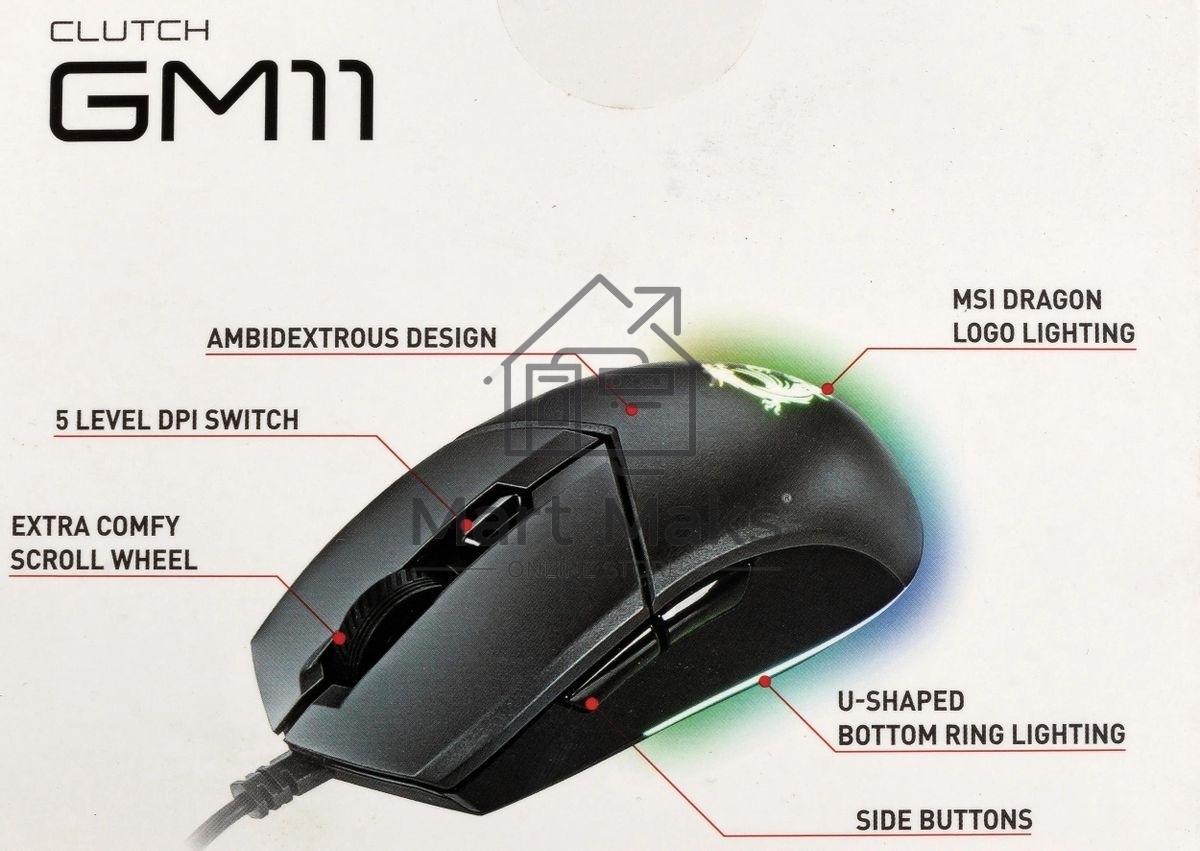 Мышь проводная MSI Clutch GM11 черный, 5000 dpi, USB, кнопки - 6