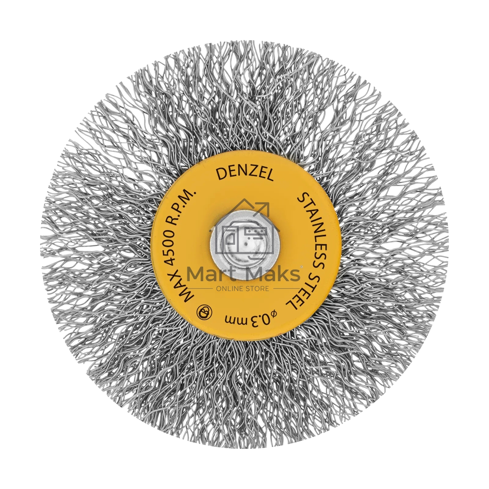 Щетка для дрели Denzel 60 мм, плоская, со шпилькой, нержавеющая витая проволока