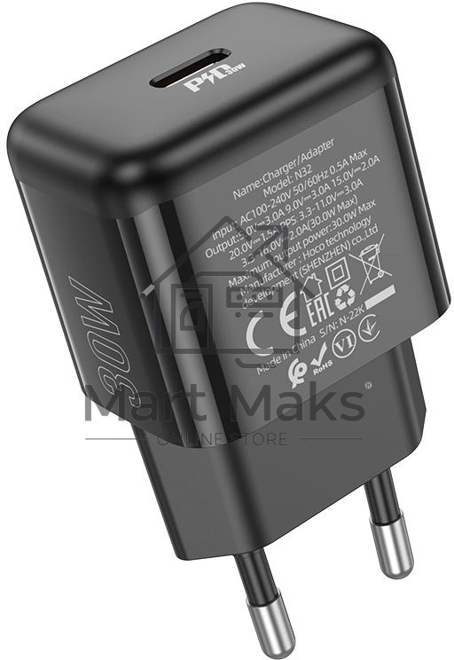Сетевое зарядное устройство Hoco N32 Glory Black 30W 3A+2A+1.5A (PD+QC+AFC) USB Type-C универсальное черный