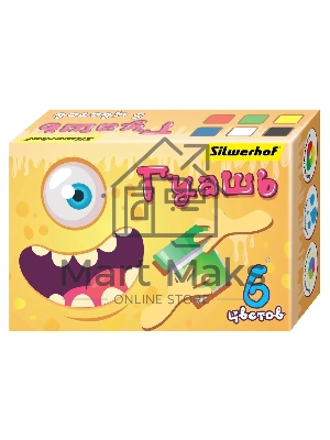 Гуашь Silwerhof Монстрики, 6 цветов, баночка, 20мл, картонная коробка