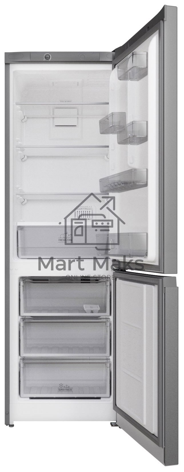 Холодильник Hotpoint HT 4180 S двухкамерный серебристый 220/78 л морозилка снизу, No Frost