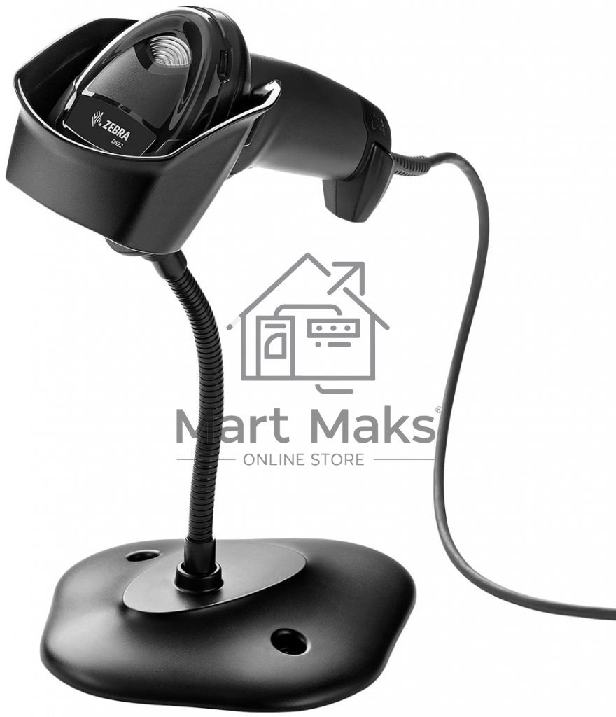 Сканер штрих-кода ручной Zebra DS2208 с подставкой, 2D имидж, проводной, 762 мм/сек, USB, черный