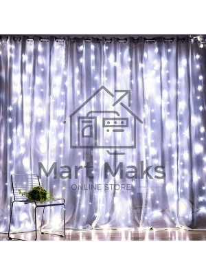Гирлянда светодиодная новогодняя ЭРА ЕNIGW - 400W Занавес 8 режимов 3*3 м холодный белый 320 LED IP20 220 V