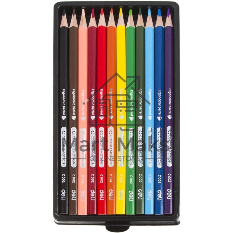 Карандаши цветные Deli EC00200 Color Emotion, трехгранный профиль, липа, 12 цветов, коробка с европодвесом (12шт)