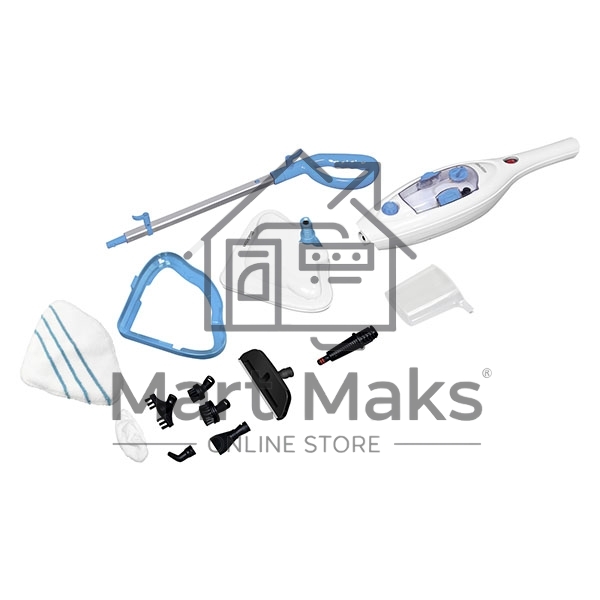 Паровая швабра Blackton Bt SM1114 White-blue, Мощность 1300 Вт, 2 в 1. Вертикальная и компактная, Резервуар для воды 300 мл, Время неприрывной работы до 20 минут, Быстрая и эффективная очистка всех типов полового покрытия: паркет, линолеум, плитка, Уничто