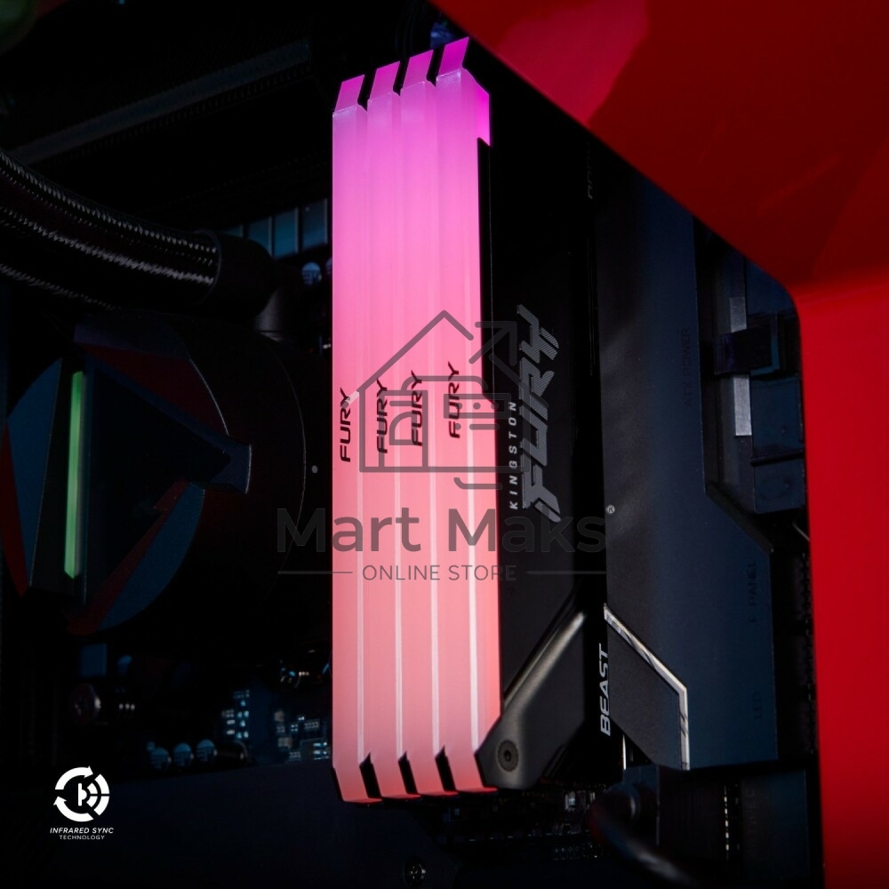 Оперативная память Kingston Fury Beast, DDR4, 128GB (4x32GB), 3600MHz, CL18, DIMM, RGB, радиатор, черный
