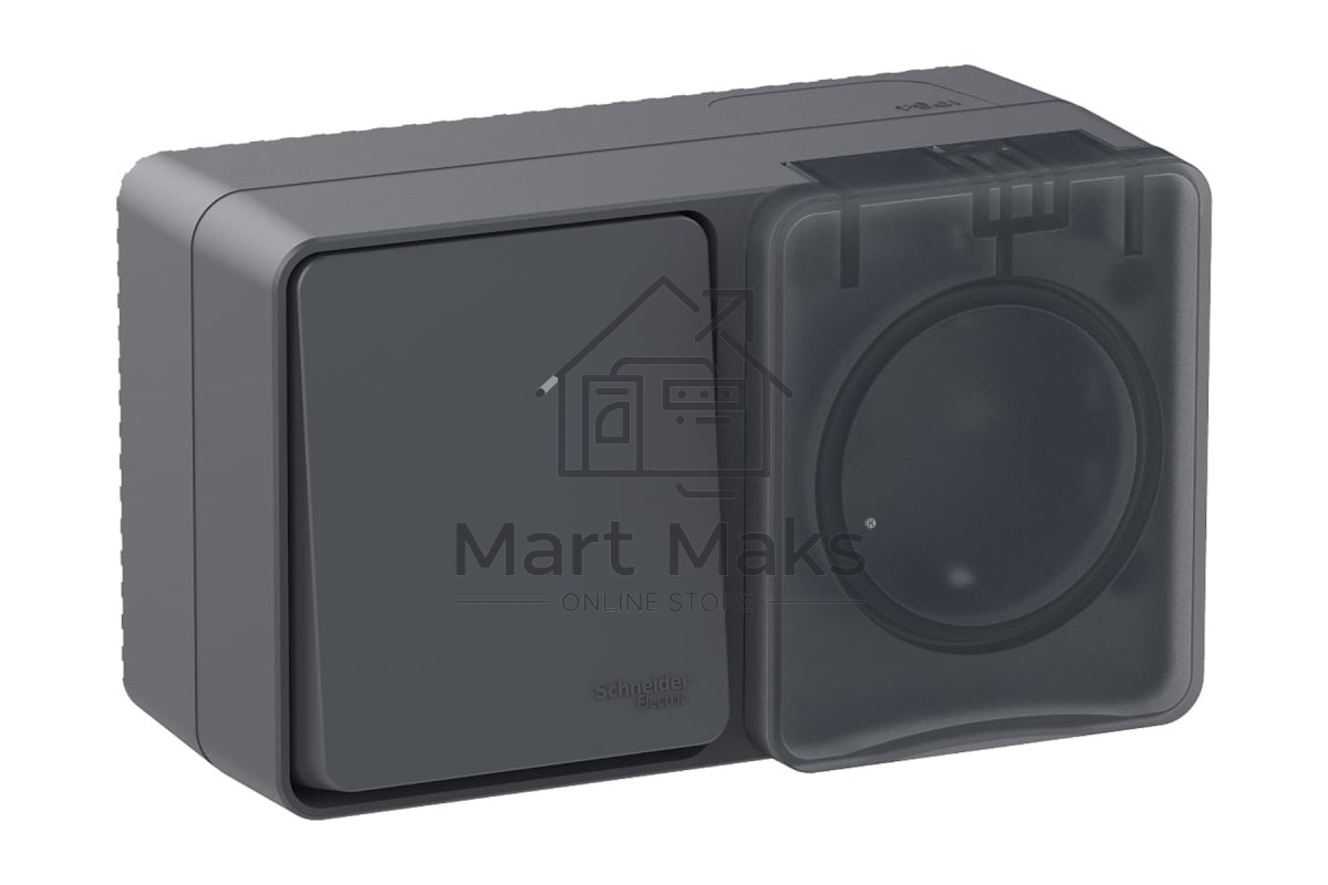 Блок ОП AtlasDesign Profi54 розетка 16А 250В с заземл. защ. шторки + 1-кл. выключатель 10А IP54 антрацит SchE