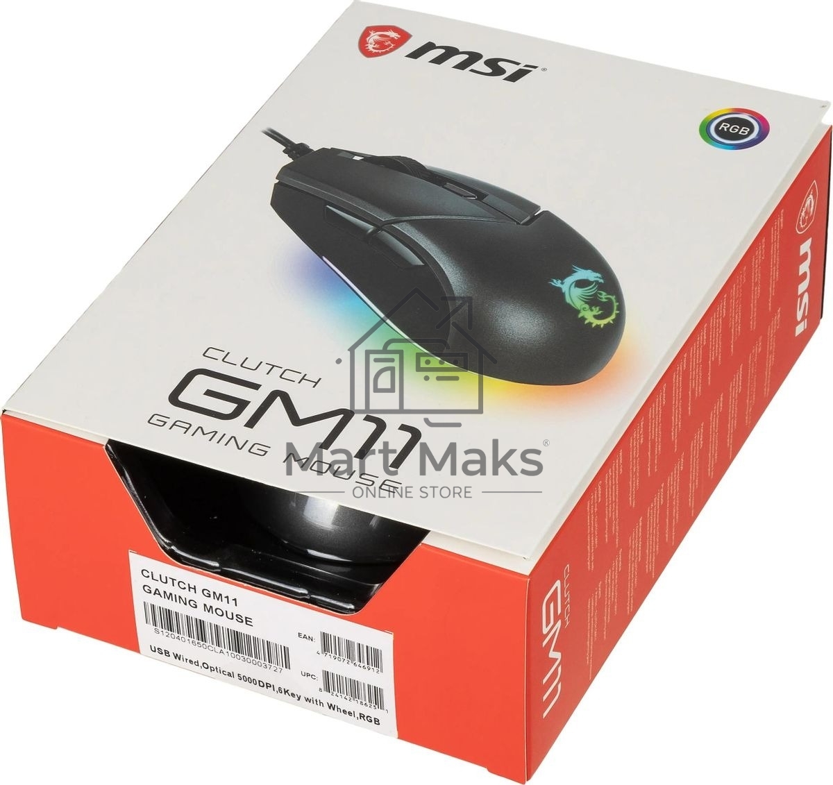 Мышь проводная MSI Clutch GM11 черный, 5000 dpi, USB, кнопки - 6