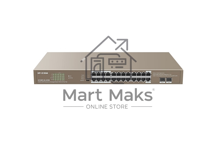 Коммутатор IP-COM G1126P-24-410W, 24×1 Гбит/с PoE+ + 2×1 Гбит/с SFP (Combo), неуправляемый