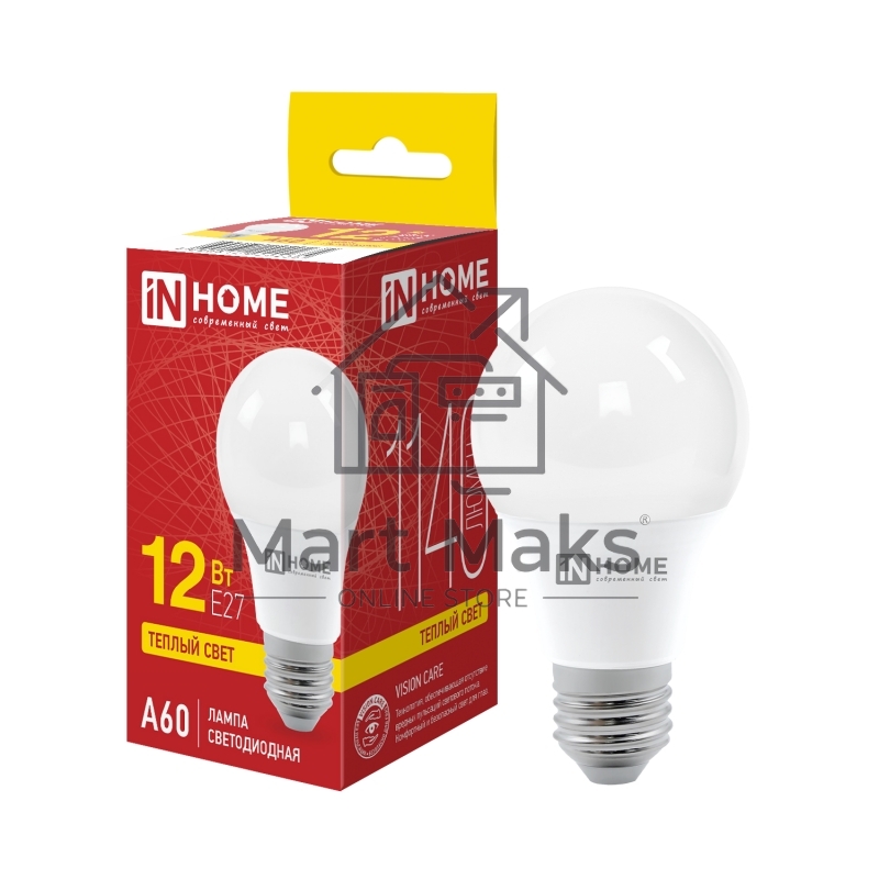 Лампа светодиодная IN HOME 4690612020235 LED-A60-VC 12 Вт 230В E27 3000К