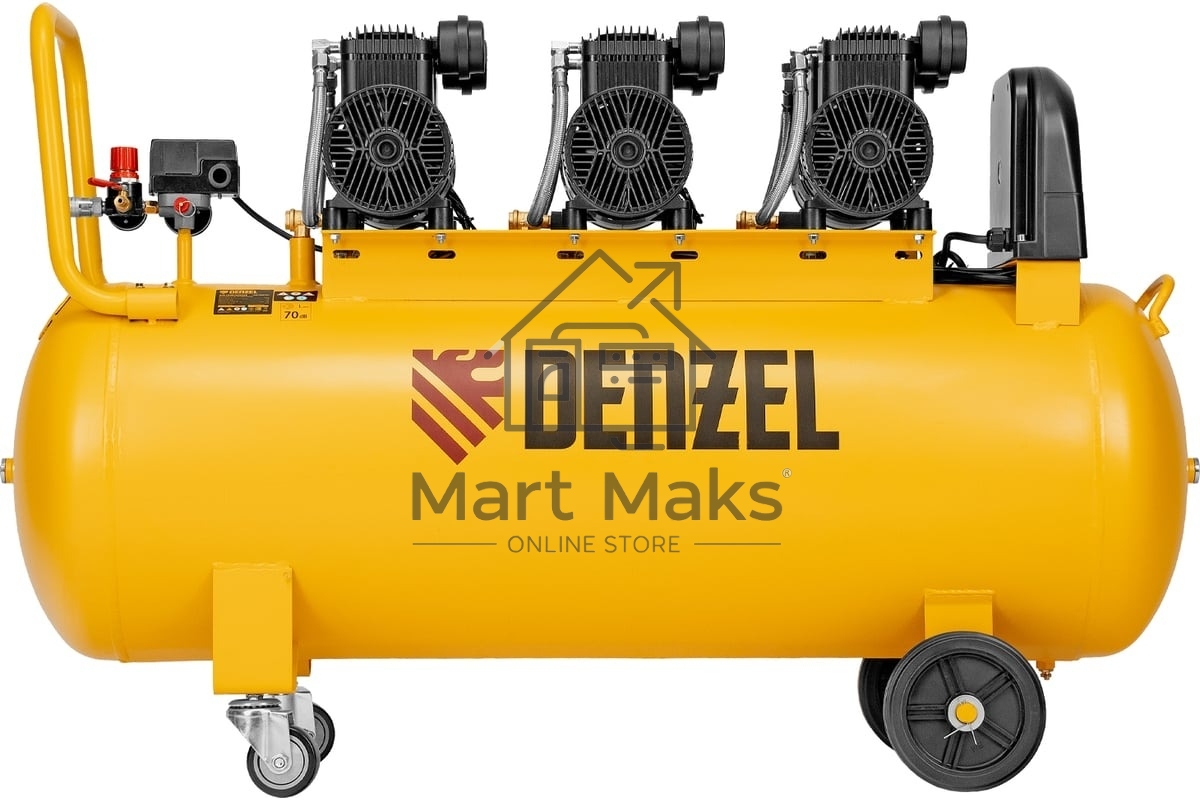 Компрессор безмасл. малошумн. Denzel DLP-4500/150, 4,5 кВт, 3х1,5 кВт,150 л, 2850 об/мин,750 л/мин