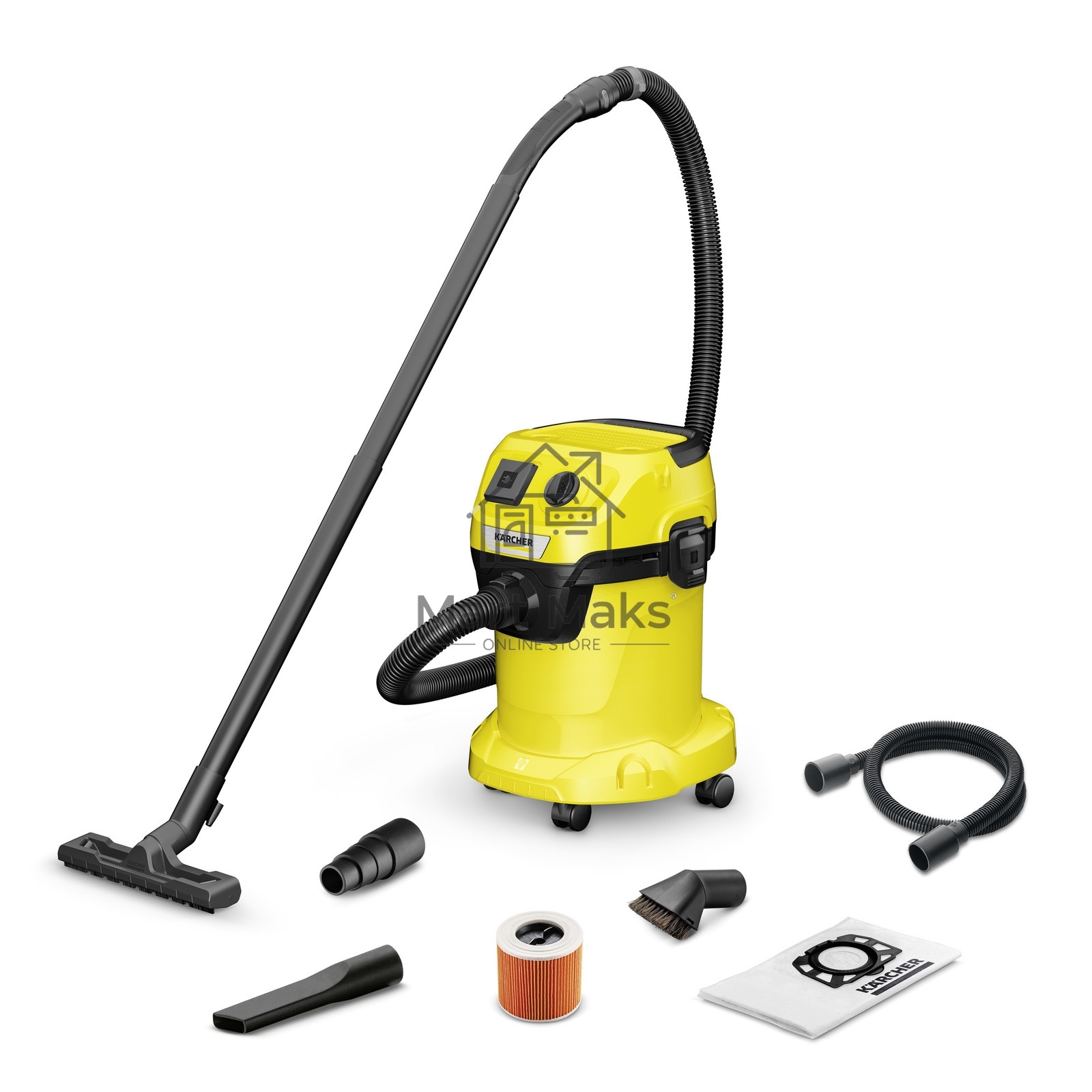 Строительный пылесос Karcher WD 3 P V-17/4/20 Workshop желтый, 1000 Вт, уборка сухая/сбор воды/выдув, пылесборник мешок/контейнер, 17 л