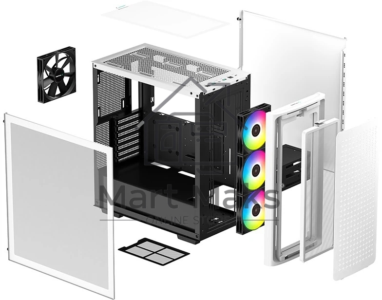 Компьютерный корпус Deepcool CK560 WH без БП, боковое окно (закаленное стекло), 3xARGB LED 120мм вентилятора спереди и 1x140мм вентилятор сзади, белый, ATX