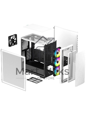 Компьютерный корпус Deepcool CK560 WH без БП, боковое окно (закаленное стекло), 3xARGB LED 120мм вентилятора спереди и 1x140мм вентилятор сзади, белый, ATX