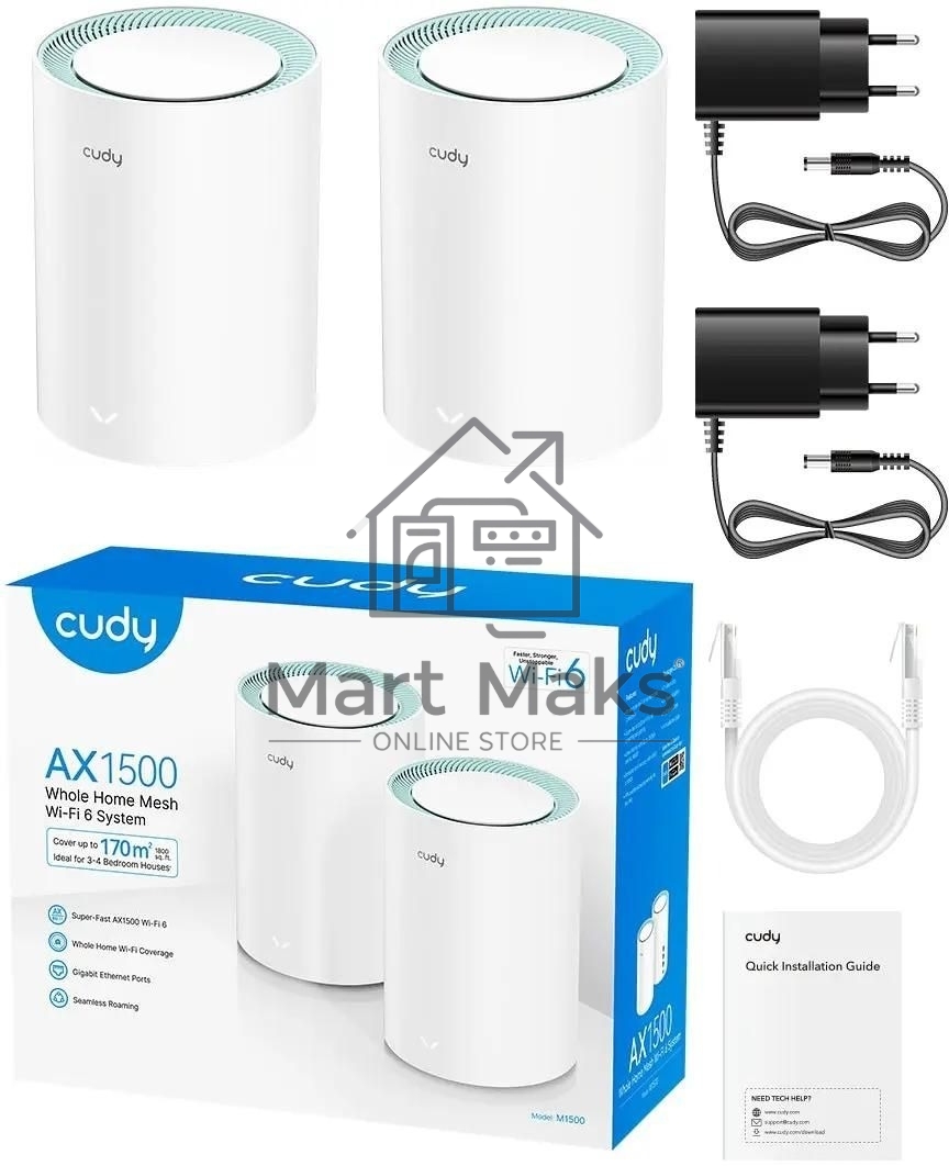 Бесшовный Mesh роутер Cudy M1500 (M1500(2-PACK)) AX1500 10/100/1000BASE-TX (упак.:2шт)