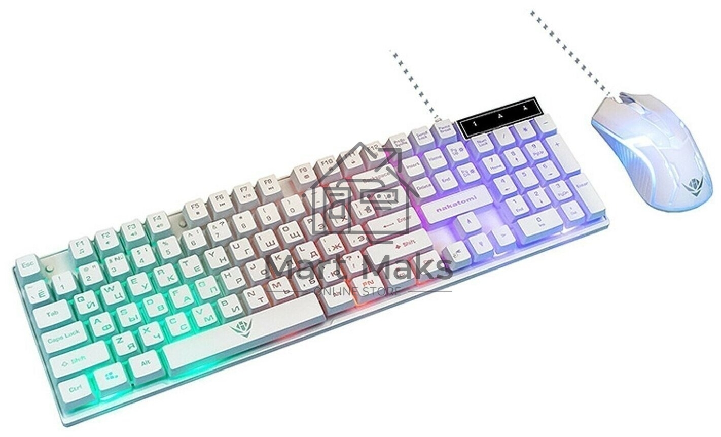 Комплект клавиатура+мышь Nakatomi KMG-2305U проводной, USB, 1600 DPI, белый