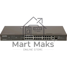 Коммутатор Tenda TEF1126P-24-250W, 24×100 Мбит/с PoE + 2×1 Гбит/с Uplink + 1×1 Гбит/с SFP Combo, неуправляемый