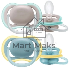 Пустышка Philips Avent ultra air, бежевый/синий, без рисунка, 18 мес+, 2 шт, нейтральная