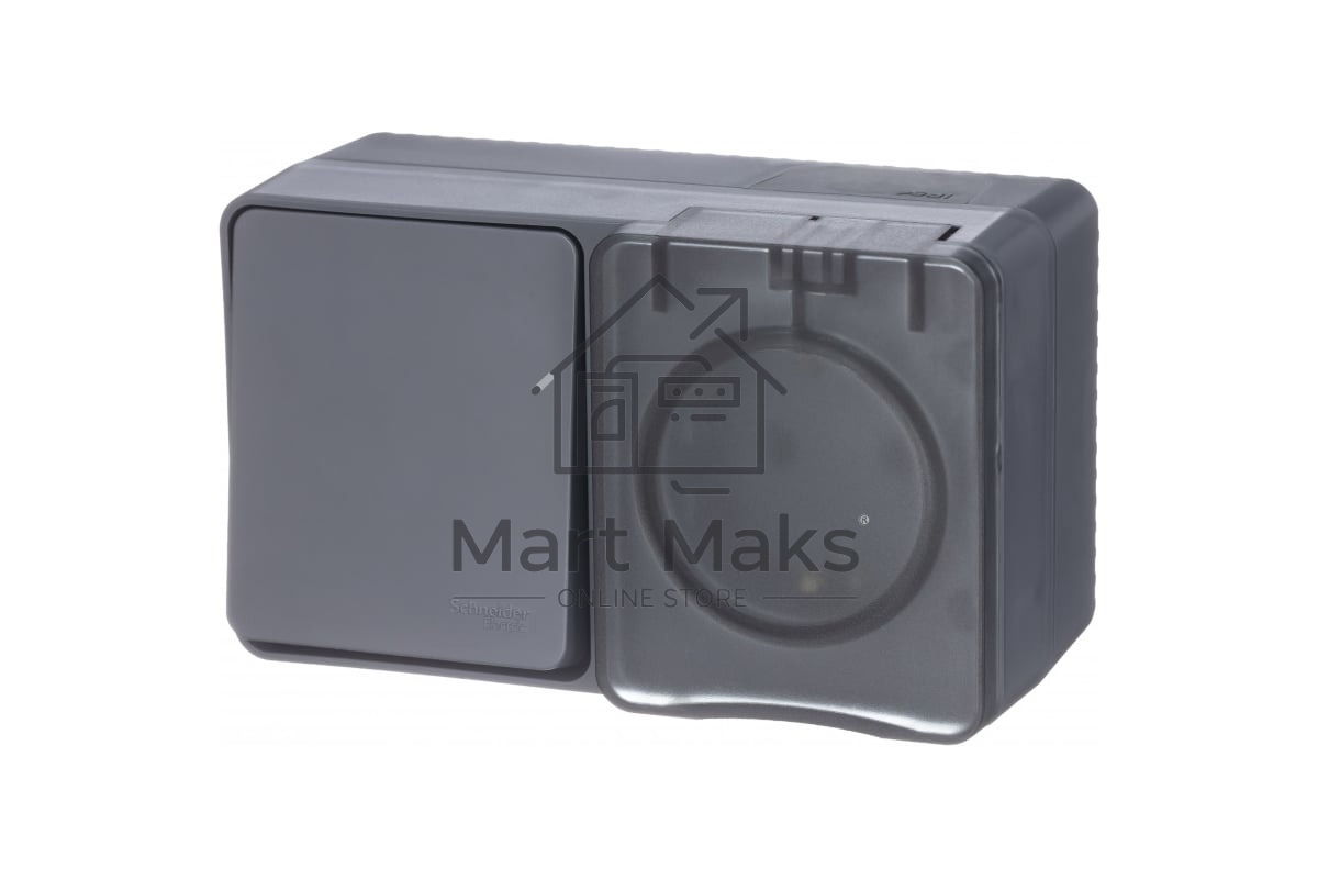 Блок ОП AtlasDesign Profi54 розетка 16А 250В с заземл. защ. шторки + 1-кл. выключатель 10А IP54 антрацит SchE