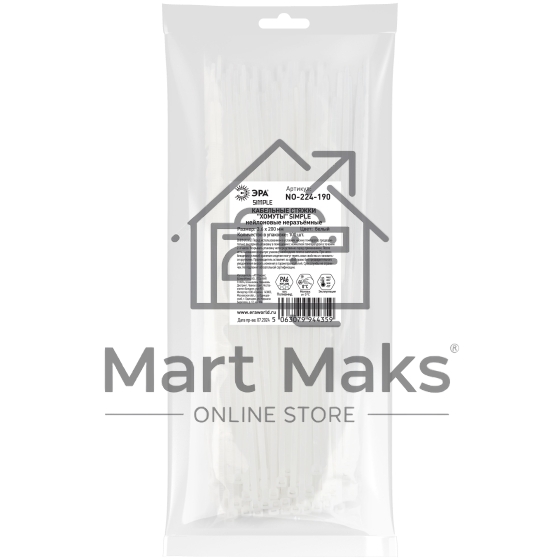 Хомут кабельный Simple 3.6х200 NO-224-190 белый (уп.100 шт) Эра Б0066022