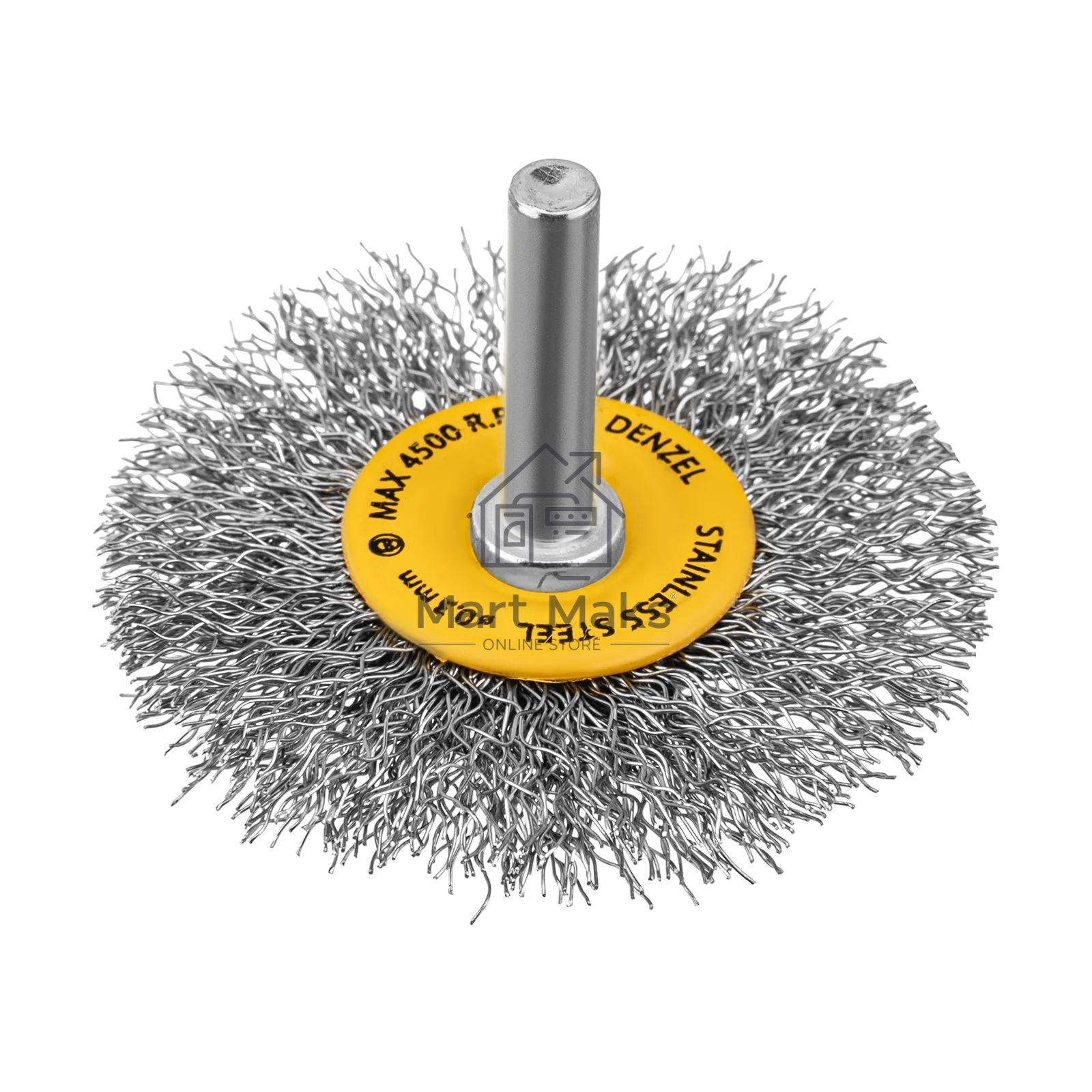 Щетка для дрели Denzel 60 мм, плоская, со шпилькой, нержавеющая витая проволока