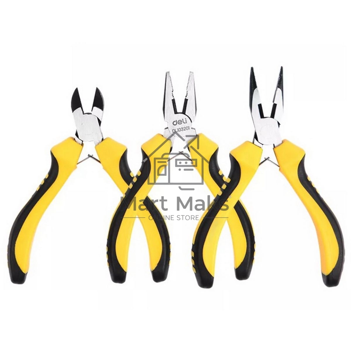 Набор плоскогубцев Deli DL103201-3 (комбинированные плоскогубцы 115мм, удлиненные плоскогубцы 125мм, диагональные бокорезы 110мм, двухкомпонентная ручка)