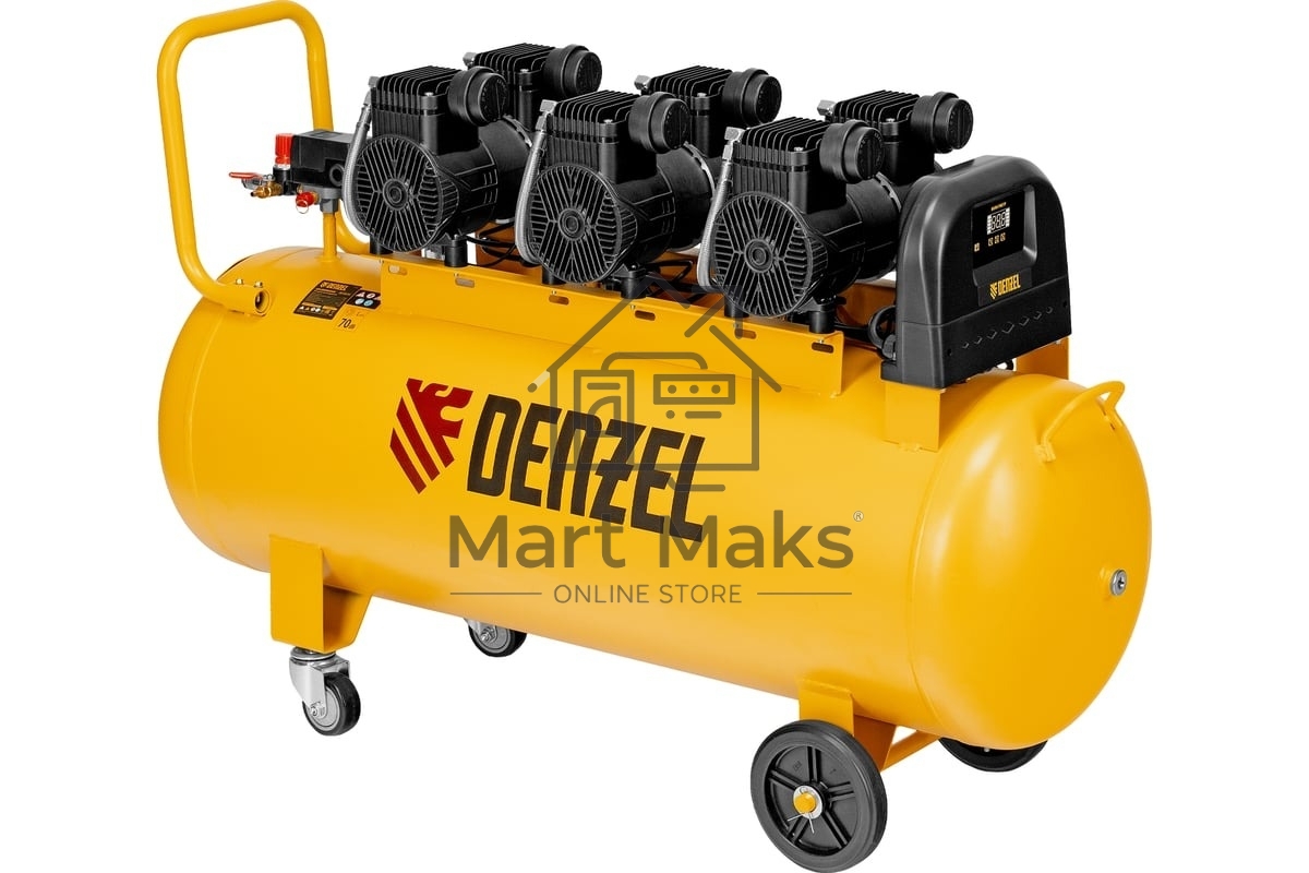 Компрессор безмасл. малошумн. Denzel DLP-4500/150, 4,5 кВт, 3х1,5 кВт,150 л, 2850 об/мин,750 л/мин